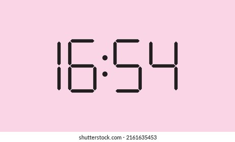 Digital clock close up displaying 16:54 o'clock, simple flat black icon vector eps 10