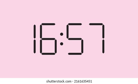 Digital clock close up displaying 16:57 o'clock, simple flat black icon vector eps 10