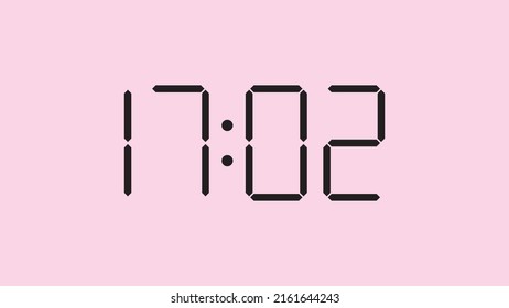 Digital clock close up displaying 17:02 o'clock, simple flat black icon vector eps 10