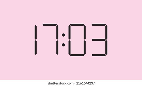 Digital clock close up displaying 17:03 o'clock, simple flat black icon vector eps 10