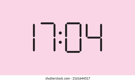 Cierre del reloj digital mostrando las 17:04 en punto, sencillo icono plano negro vector eps 10