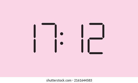Digital clock close up displaying 17:12 o'clock, simple flat black icon vector eps 10