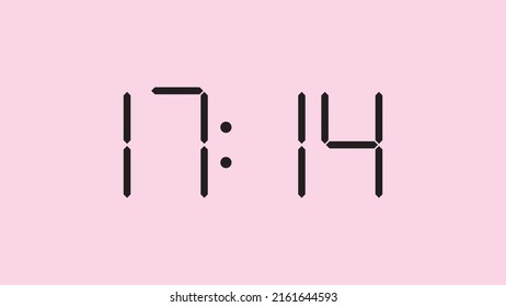 Digital clock close up displaying 17:14 o'clock, simple flat black icon vector eps 10