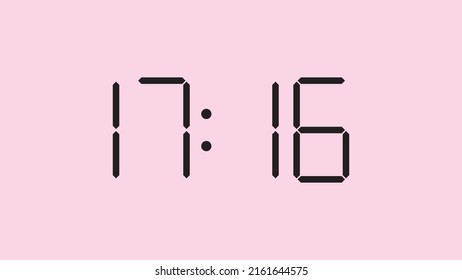 Digital clock close up displaying 17:16 o'clock, simple flat black icon vector eps 10