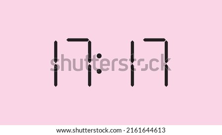 Digital clock close up displaying 17:17 o'clock, simple flat black icon vector eps 10