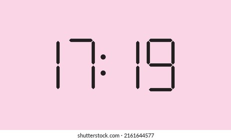Digital clock close up displaying 17:19 o'clock, simple flat black icon vector eps 10