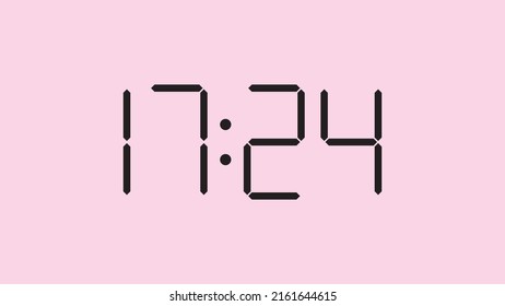 Digital clock close up displaying 17:24 o'clock, simple flat black icon vector eps 10