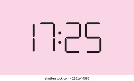 Digital clock close up displaying 17:25 o'clock, simple flat black icon vector eps 10