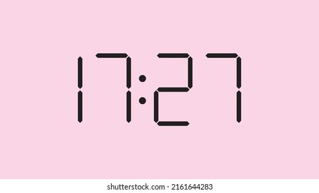 Digital clock close up displaying 17:27 o'clock, simple flat black icon vector eps 10