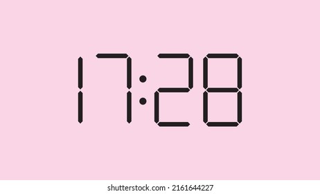 Digital clock close up displaying 17:28 o'clock, simple flat black icon vector eps 10