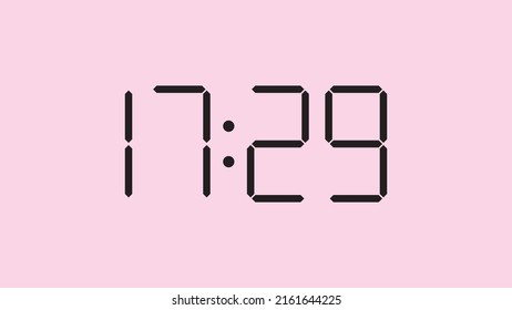 Digital clock close up displaying 17:29 o'clock, simple flat black icon vector eps 10