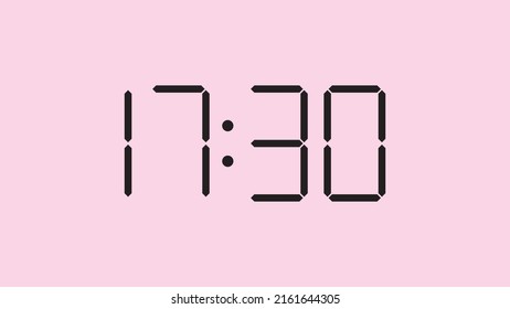 Digital clock close up displaying 17:30 o'clock, simple flat black icon vector eps 10