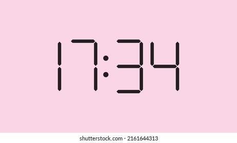 Digital clock close up displaying 17:34 o'clock, simple flat black icon vector eps 10