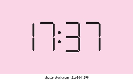 Digital clock close up displaying 17:37 o'clock, simple flat black icon vector eps 10