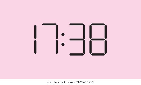 Digital clock close up displaying 17:38 o'clock, simple flat black icon vector eps 10