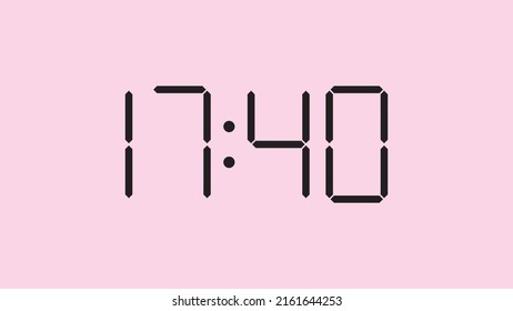 Digital clock close up displaying 17:40 o'clock, simple flat black icon vector eps 10