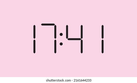Digital clock close up displaying 17:41 o'clock, simple flat black icon vector eps 10
