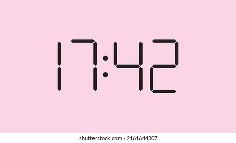 Digital clock close up displaying 17:42 o'clock, simple flat black icon vector eps 10