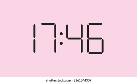 Digital clock close up displaying 17:46 o'clock, simple flat black icon vector eps 10