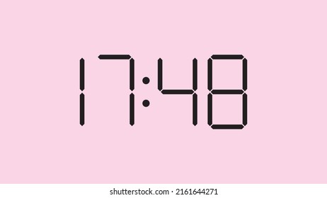 Digital clock close up displaying 17:48 o'clock, simple flat black icon vector eps 10