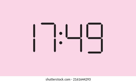 Digital clock close up displaying 17:49 o'clock, simple flat black icon vector eps 10