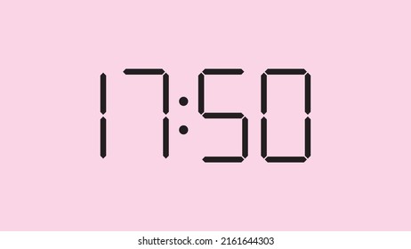 Digital clock close up displaying 17:50 o'clock, simple flat black icon vector eps 10