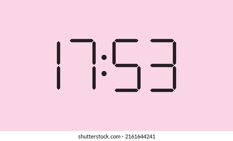 Digital clock close up displaying 17:53 o'clock, simple flat black icon vector eps 10