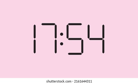 Digital clock close up displaying 17:54 o'clock, simple flat black icon vector eps 10