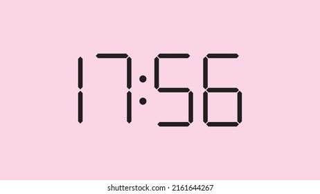 Digital clock close up displaying 17:56 o'clock, simple flat black icon vector eps 10
