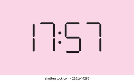 Digital clock close up displaying 17:57 o'clock, simple flat black icon vector eps 10