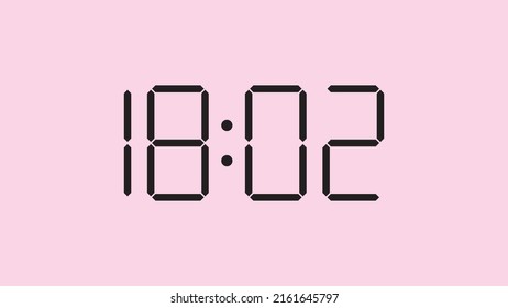 Digital clock close up displaying 18:02 o'clock, simple flat black icon vector eps 10