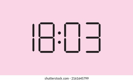 Cierre del reloj digital mostrando las 18:03 en punto, sencillo icono plano negro vector eps 10