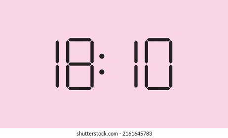Digital clock close up displaying 18:10 o'clock, simple flat black icon vector eps 10
