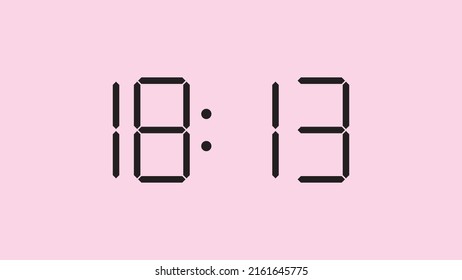 Digital clock close up displaying 18:13 o'clock, simple flat black icon vector eps 10