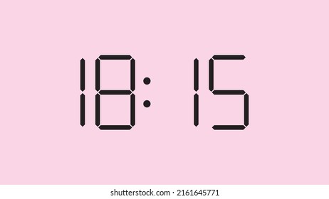 Digital clock close up displaying 18:15 o'clock, simple flat black icon vector eps 10