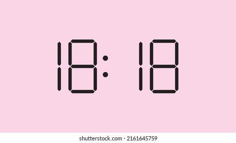 Digital clock close up displaying 18:18 o'clock, simple flat black icon vector eps 10