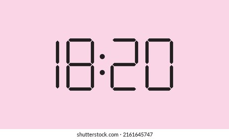 Digital clock close up displaying 18:20 o'clock, simple flat black icon vector eps 10