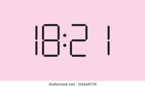 Digital clock close up displaying 18:21 o'clock, simple flat black icon vector eps 10