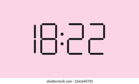 Digital clock close up displaying 18:22 o'clock, simple flat black icon vector eps 10