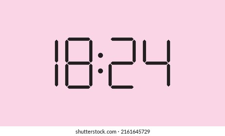 Digital clock close up displaying 18:24 o'clock, simple flat black icon vector eps 10
