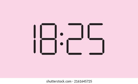 Cierre del reloj digital mostrando las 18:25 en punto, sencillo icono plano negro vector eps 10