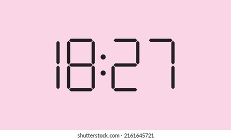 Digital clock close up displaying 18:27 o'clock, simple flat black icon vector eps 10