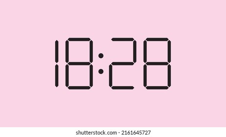 Digital clock close up displaying 18:28 o'clock, simple flat black icon vector eps 10