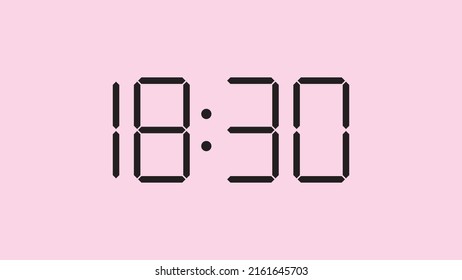 Digital clock close up displaying 18:30 o'clock, simple flat black icon vector eps 10