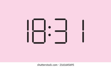 Digital clock close up displaying 18:31 o'clock, simple flat black icon vector eps 10