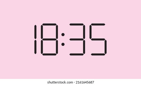 Digital clock close up displaying 18:35 o'clock, simple flat black icon vector eps 10