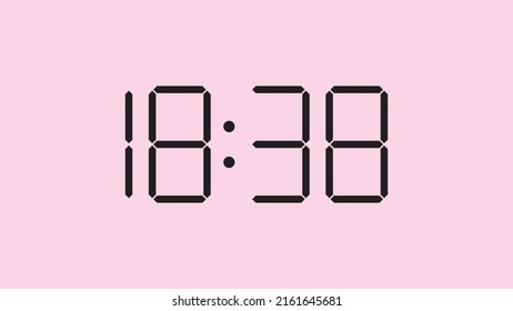 Digital clock close up displaying 18:38 o'clock, simple flat black icon vector eps 10