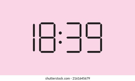 Digital clock close up displaying 18:39 o'clock, simple flat black icon vector eps 10