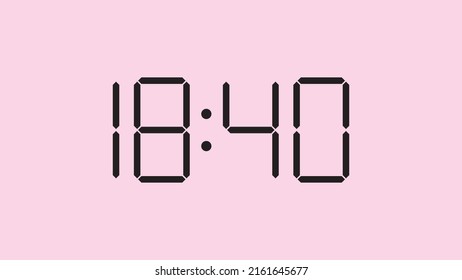 Digital clock close up displaying 18:40 o'clock, simple flat black icon vector eps 10