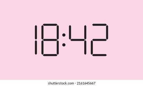 Digital clock close up displaying 18:42 o'clock, simple flat black icon vector eps 10